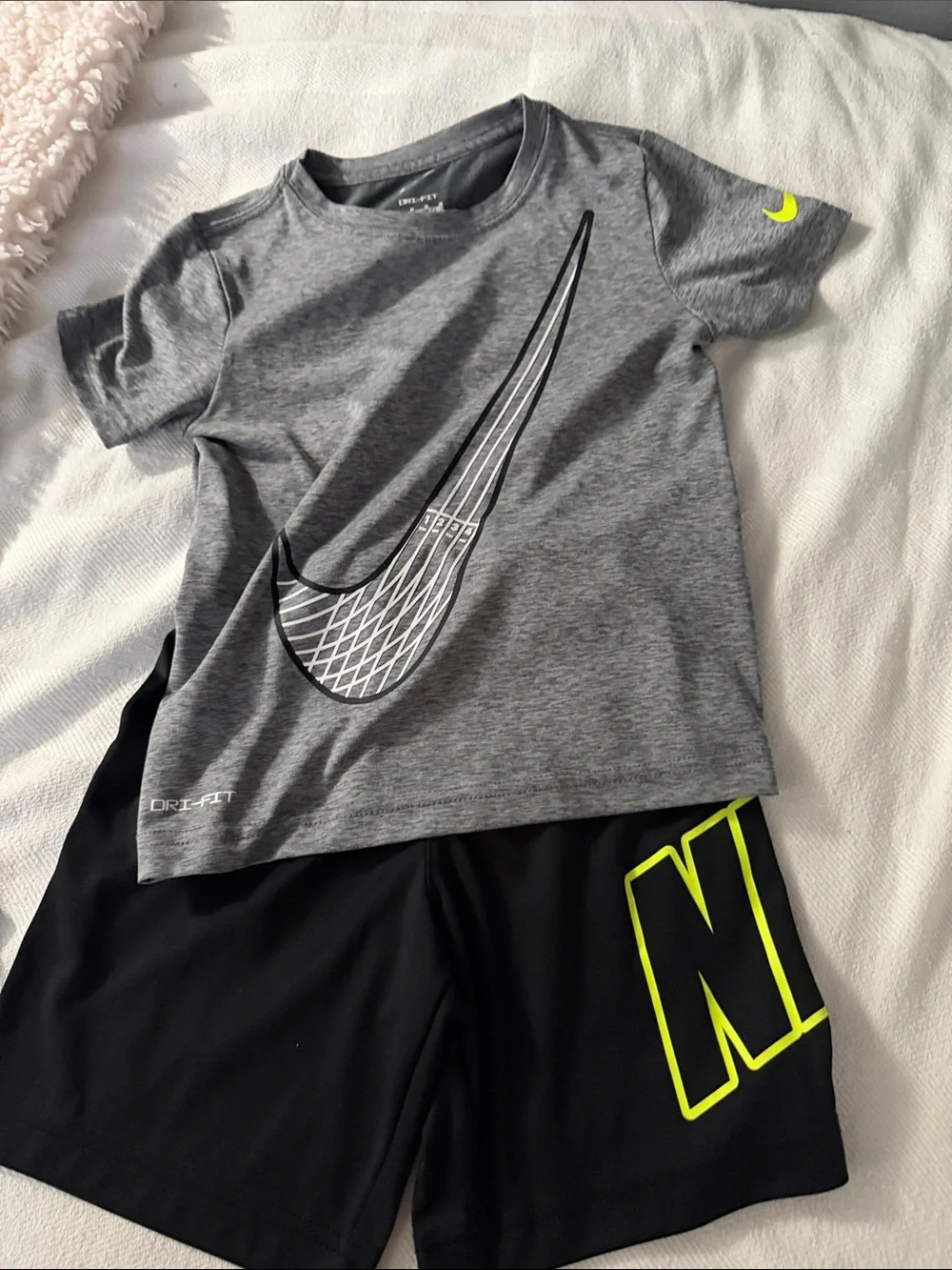 Nike Gray Heather Dri-FIT Tee with Neon Swoosh Accent